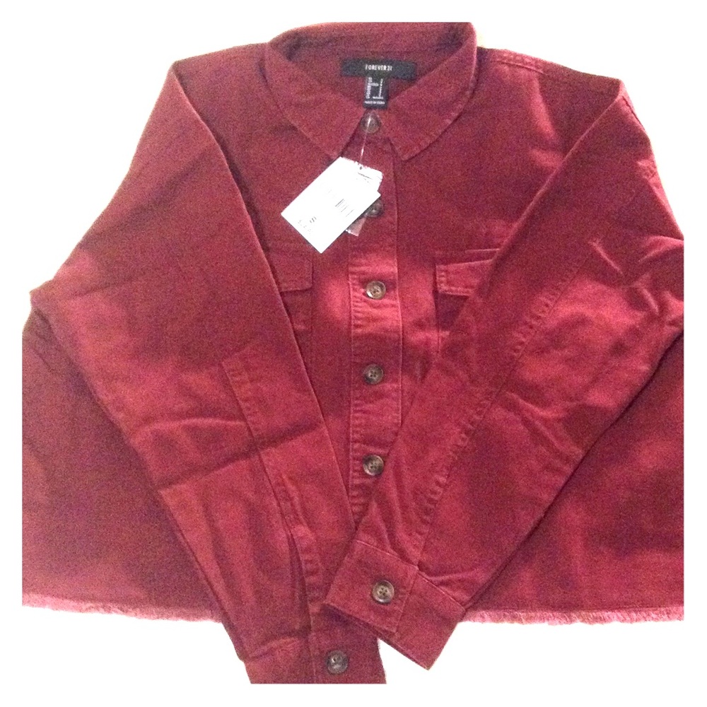 Forever 21 Burgundy Crop Denim Jacket